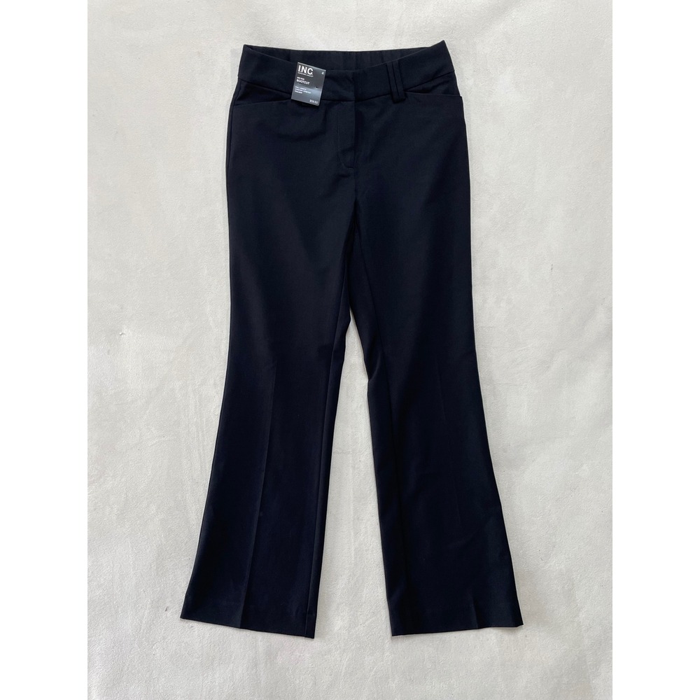 INC International Concepts Women Black Mid Rise Bootcut Comfort Stretch Pants 4